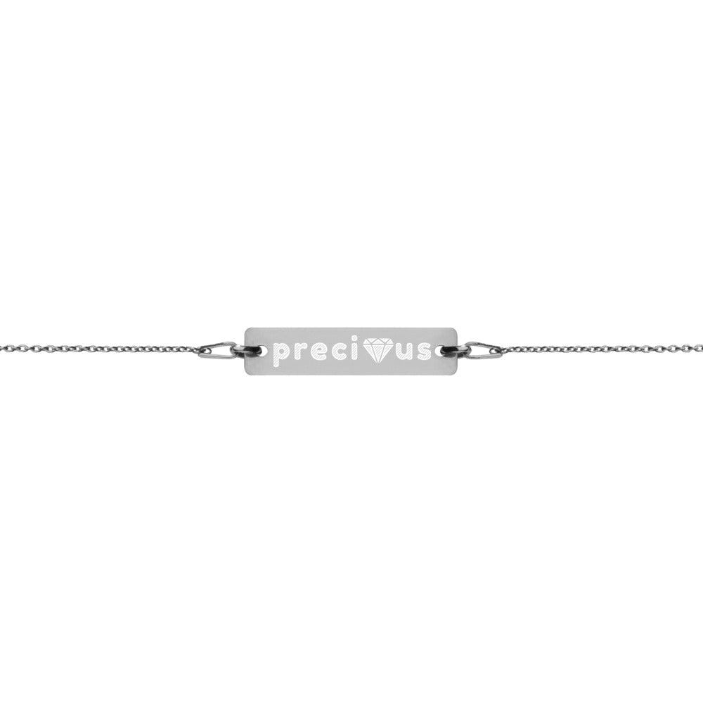Precious Diamond Engraved Silver Bar Chain Bracelet