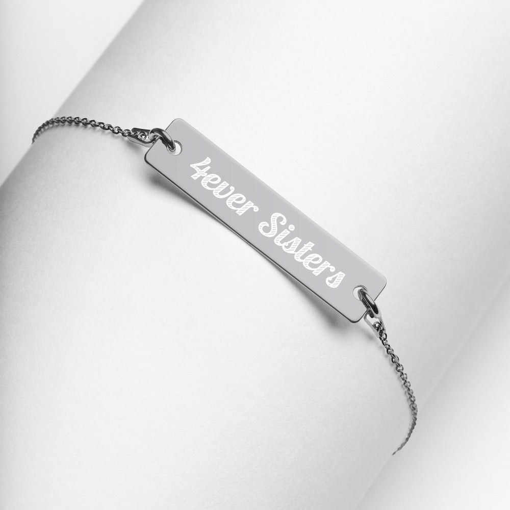 4ever Sisters Engraved Silver Bar Chain Bracelet