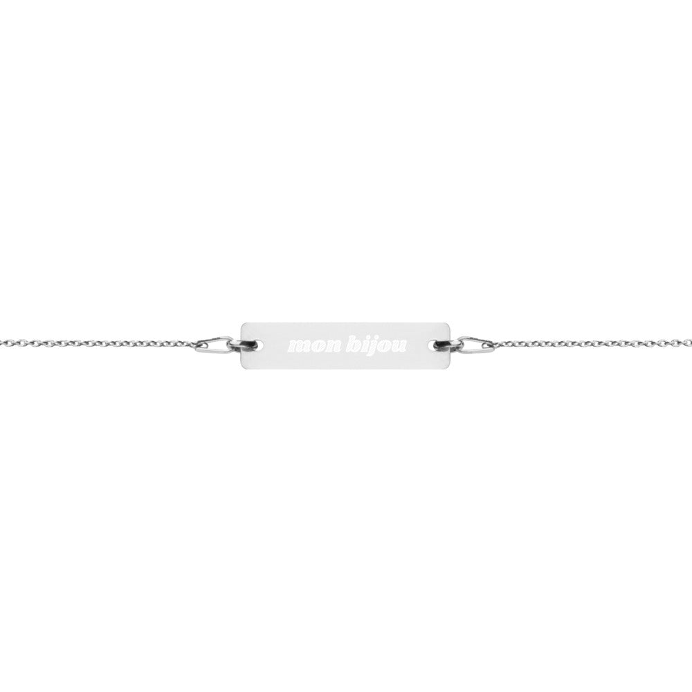 Mon Bijou "My Jewel" French Engraved Silver Bar Chain Bracelet