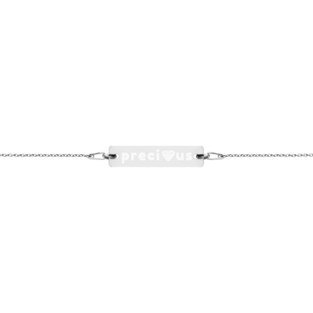 Precious Diamond Engraved Silver Bar Chain Bracelet