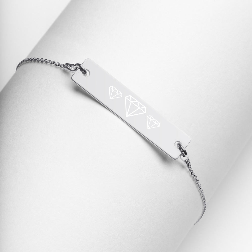 Shine Like a Diamond Engraved Silver Bar Chain Bracelet