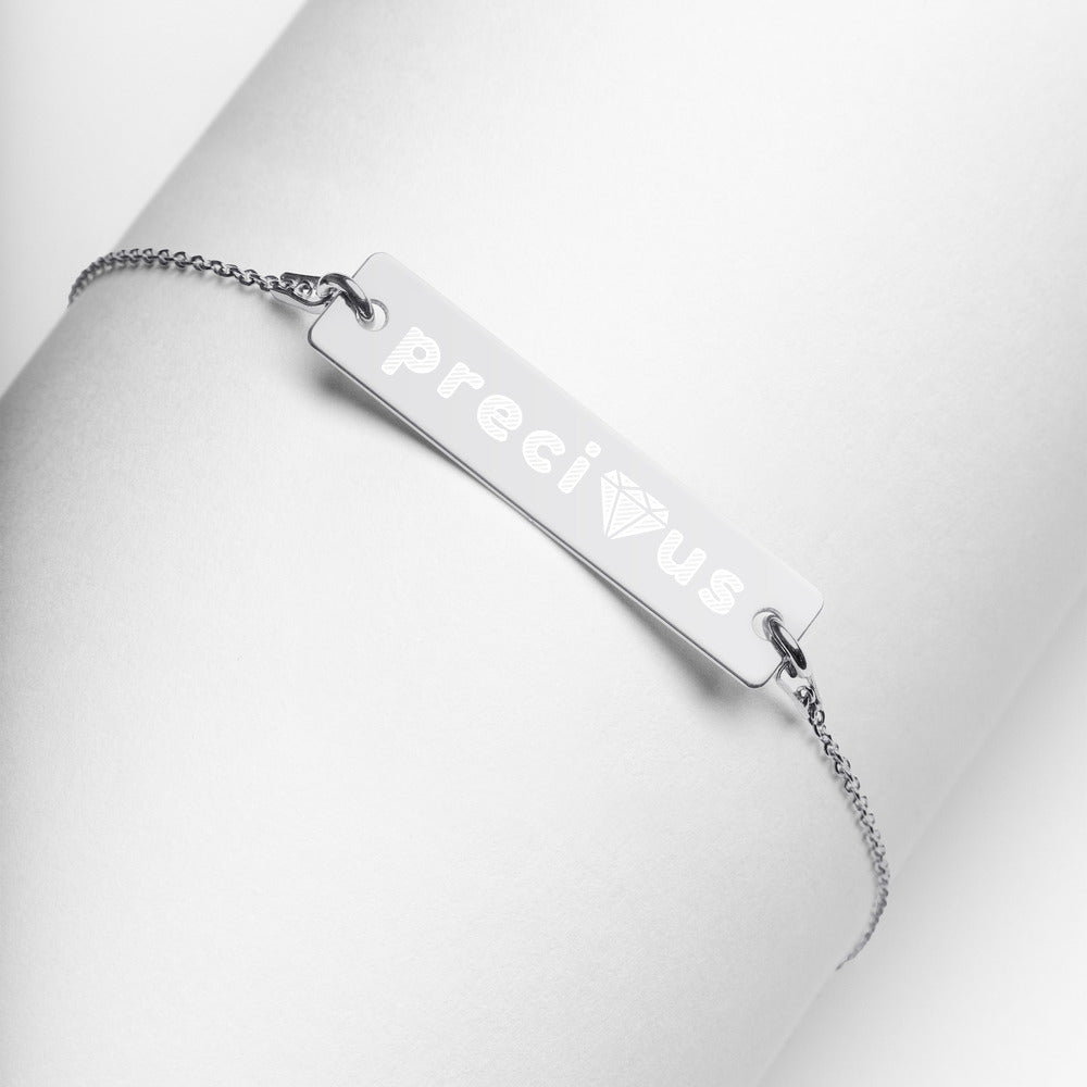 Precious Diamond Engraved Silver Bar Chain Bracelet