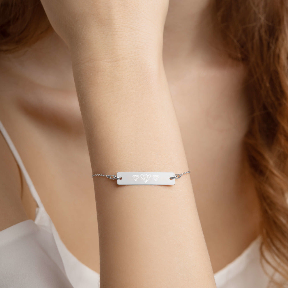Shine Like a Diamond Engraved Silver Bar Chain Bracelet