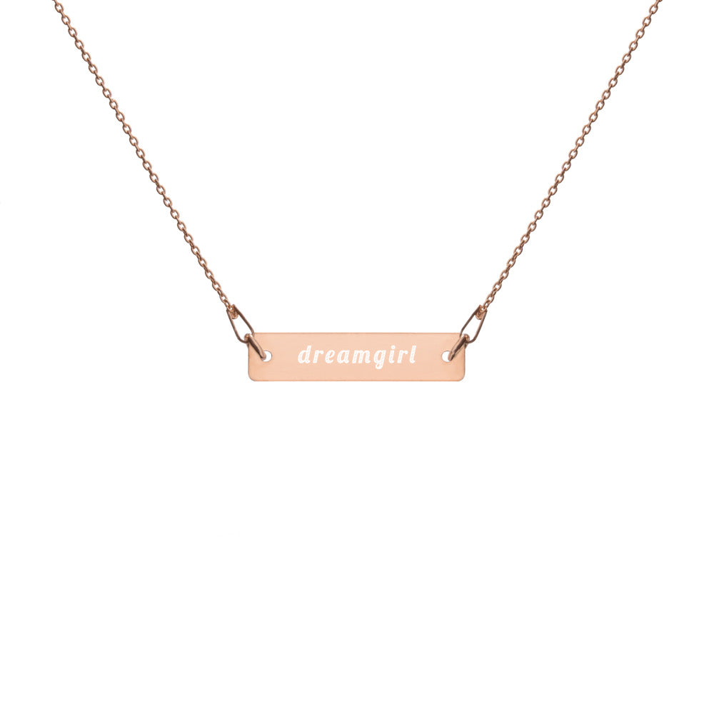 Dreamgirl Engraved Silver Bar Chain Necklace