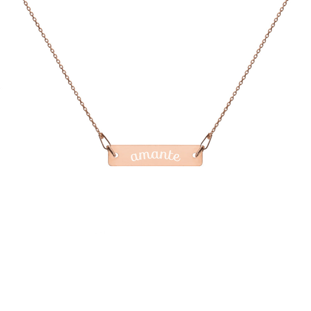 Amante Secret Love Engraved Silver Bar Chain Necklace