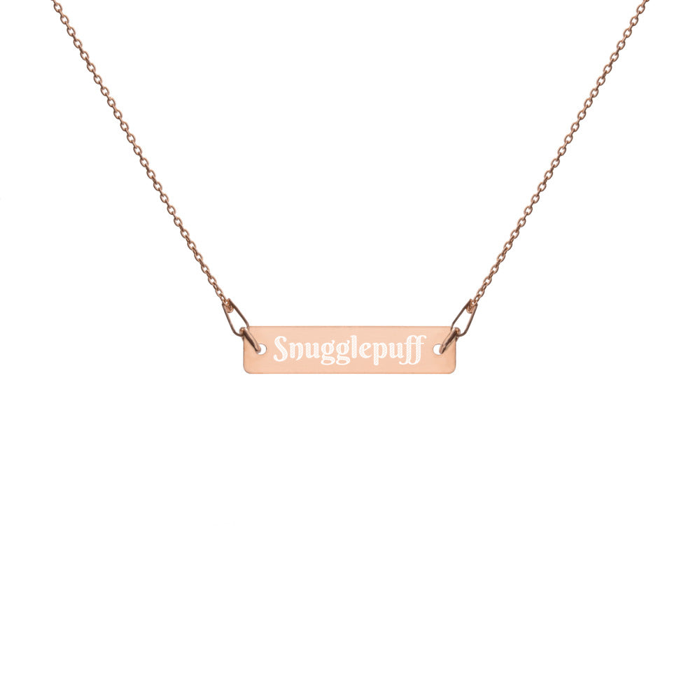 Snugglepuff Engraved Silver Bar Chain Necklace