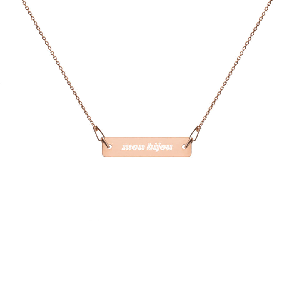 Mon Bijou "My Jewel" French Engraved Silver Bar Chain Necklace
