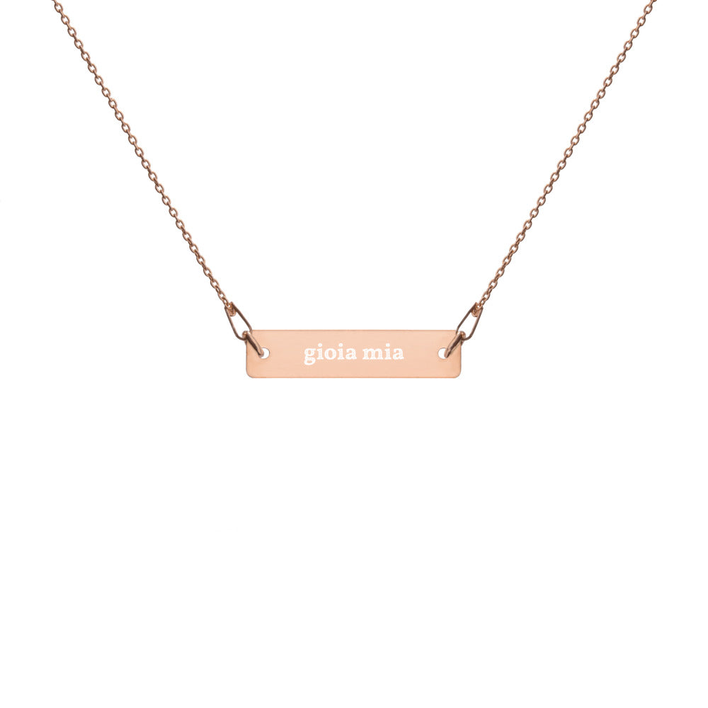 Gioia Mia "My Joy" Italian Engraved Silver Bar Chain Necklace