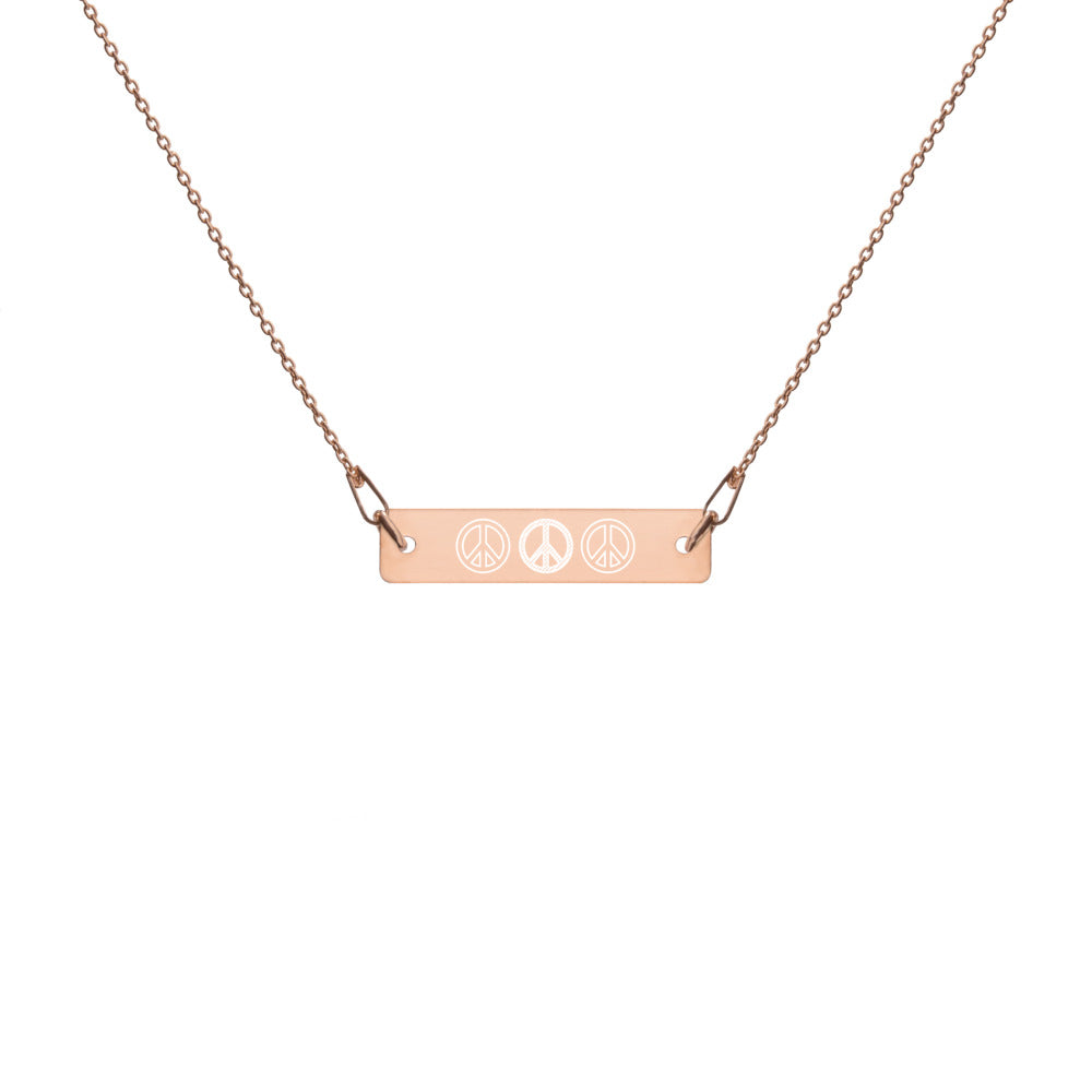 Triple Peace Sign Engraved Silver Bar Chain Necklace