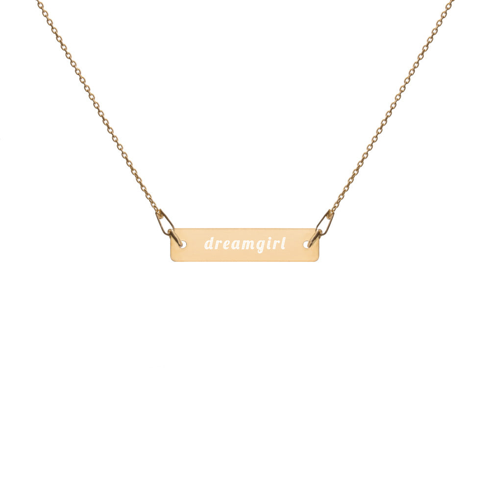 Dreamgirl Engraved Silver Bar Chain Necklace