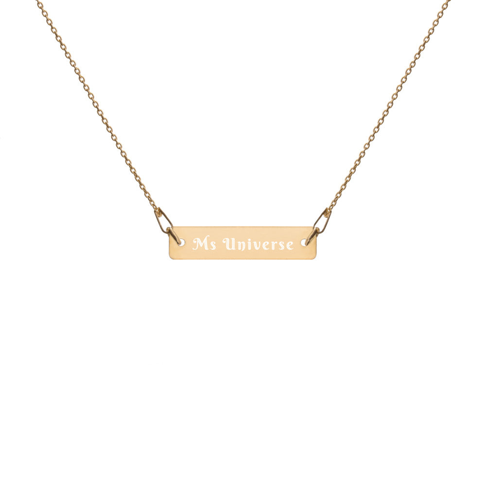 Ms Universe Engraved Silver Bar Chain Necklace
