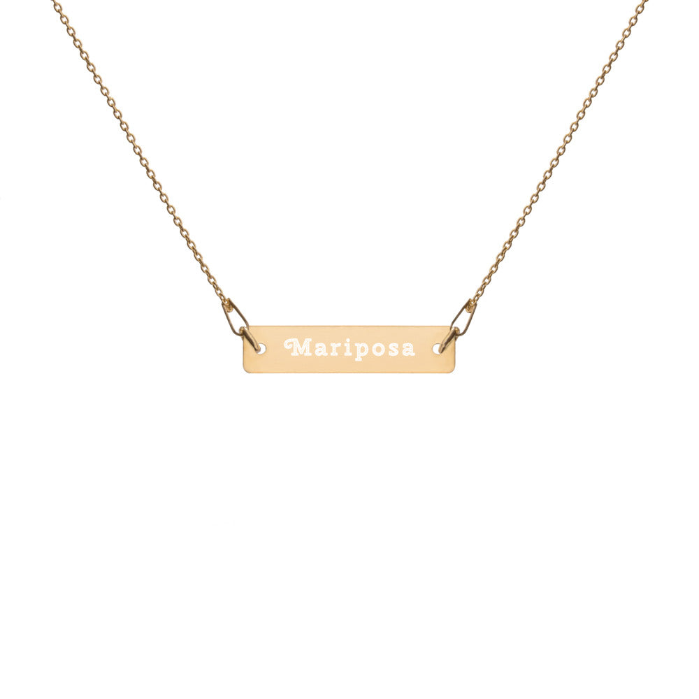 Mariposa 🦋 Engraved Silver Bar Chain Necklace