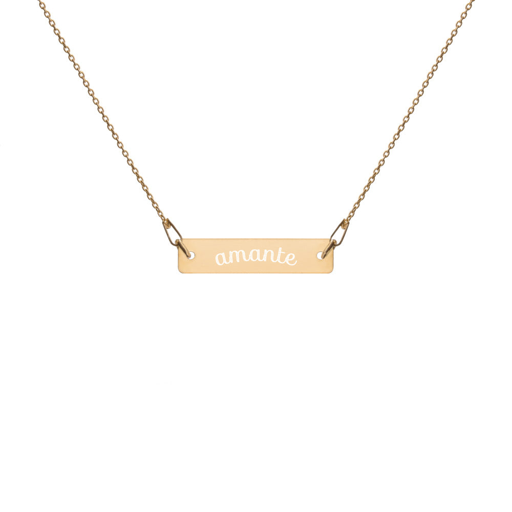 Amante Secret Love Engraved Silver Bar Chain Necklace