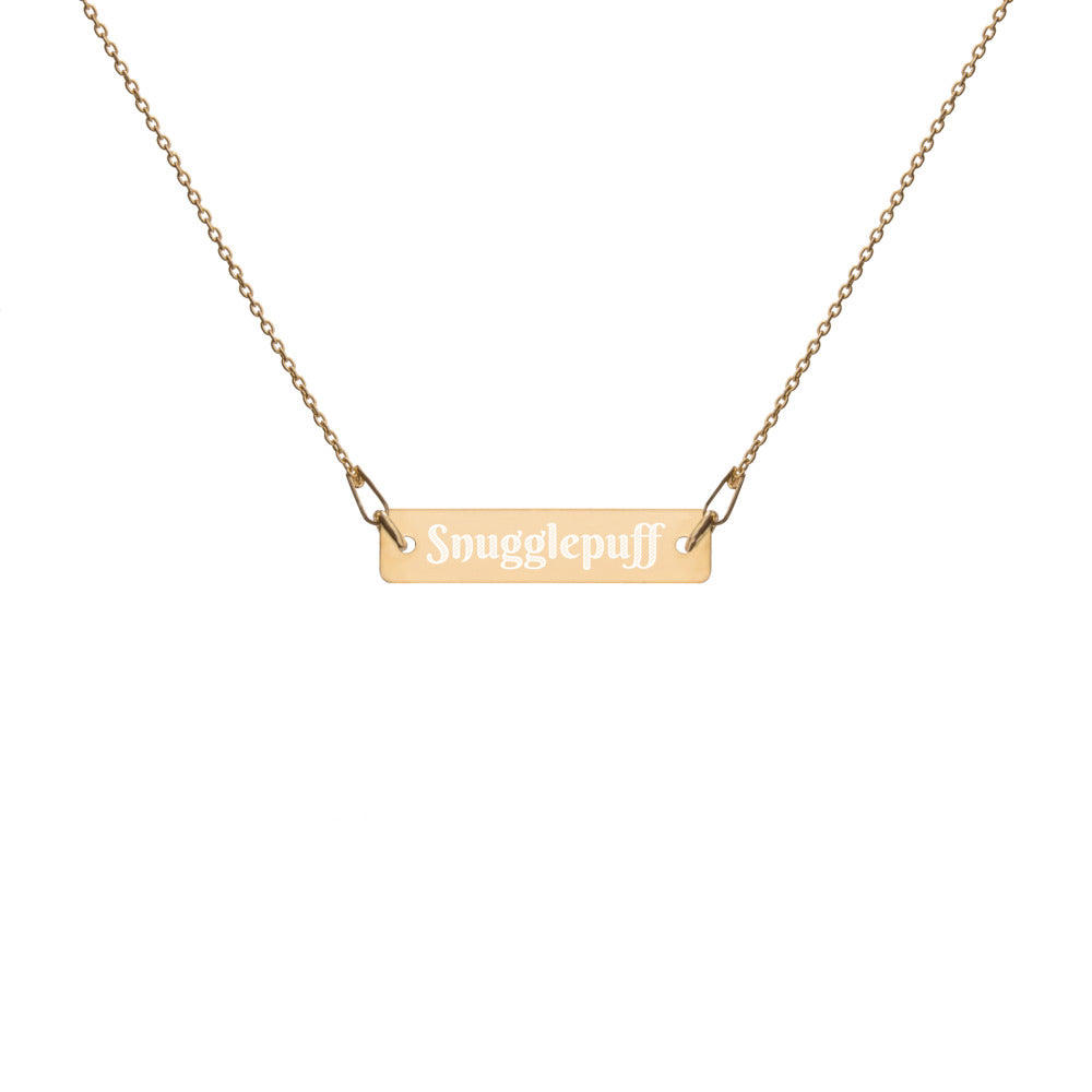 Snugglepuff Engraved Silver Bar Chain Necklace