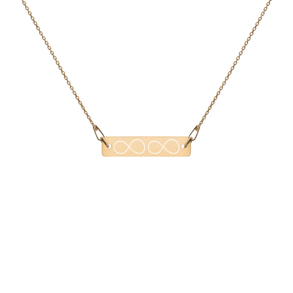 Two Infinity and Beyond Engraved Silver Bar Chain Necklace