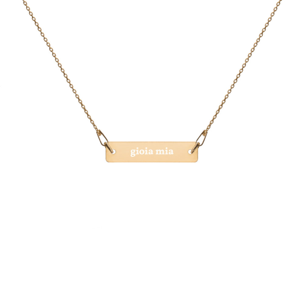 Gioia Mia "My Joy" Italian Engraved Silver Bar Chain Necklace