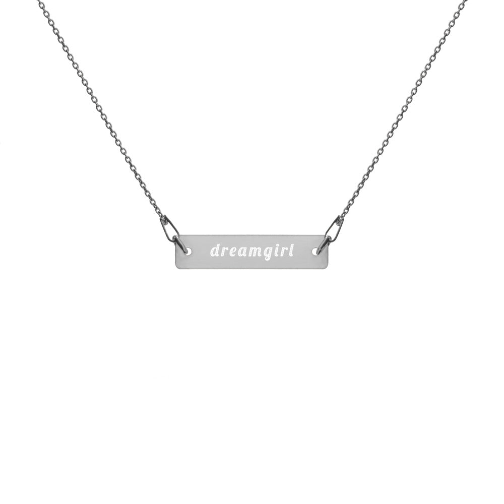 Dreamgirl Engraved Silver Bar Chain Necklace