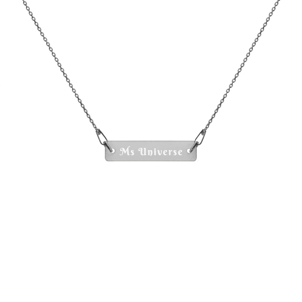 Ms Universe Engraved Silver Bar Chain Necklace