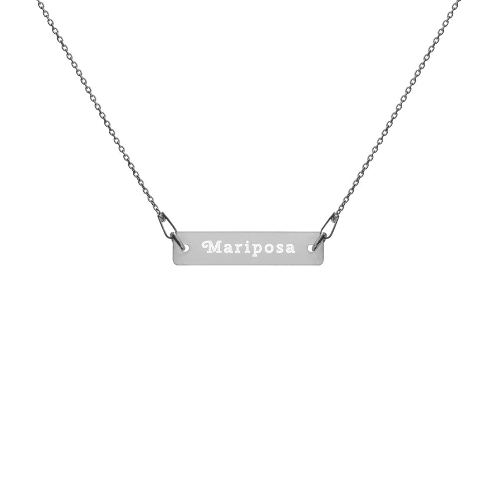Mariposa 🦋 Engraved Silver Bar Chain Necklace