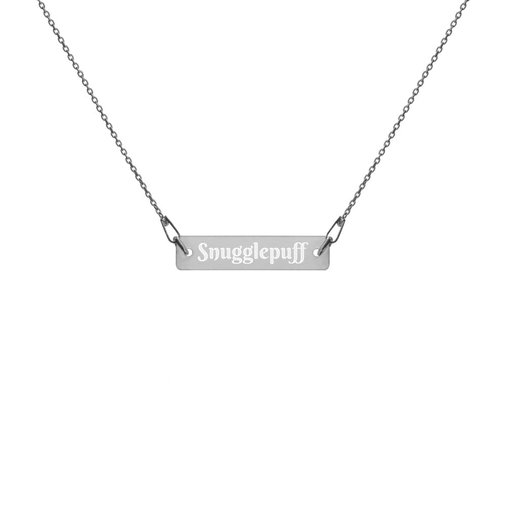 Snugglepuff Engraved Silver Bar Chain Necklace
