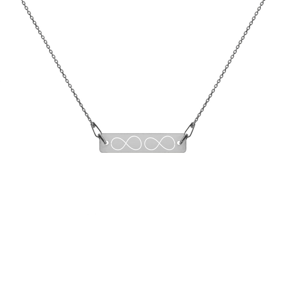 Two Infinity and Beyond Engraved Silver Bar Chain Necklace