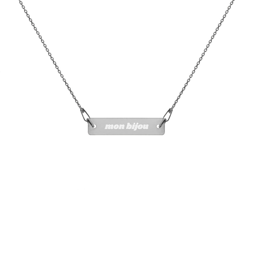 Mon Bijou "My Jewel" French Engraved Silver Bar Chain Necklace