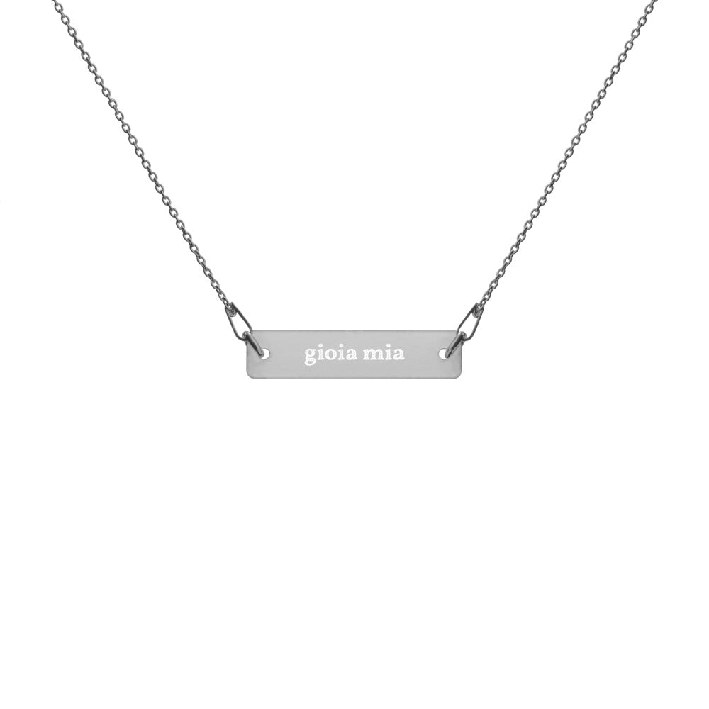 Gioia Mia "My Joy" Italian Engraved Silver Bar Chain Necklace