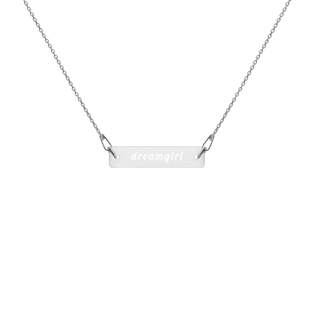 Dreamgirl Engraved Silver Bar Chain Necklace