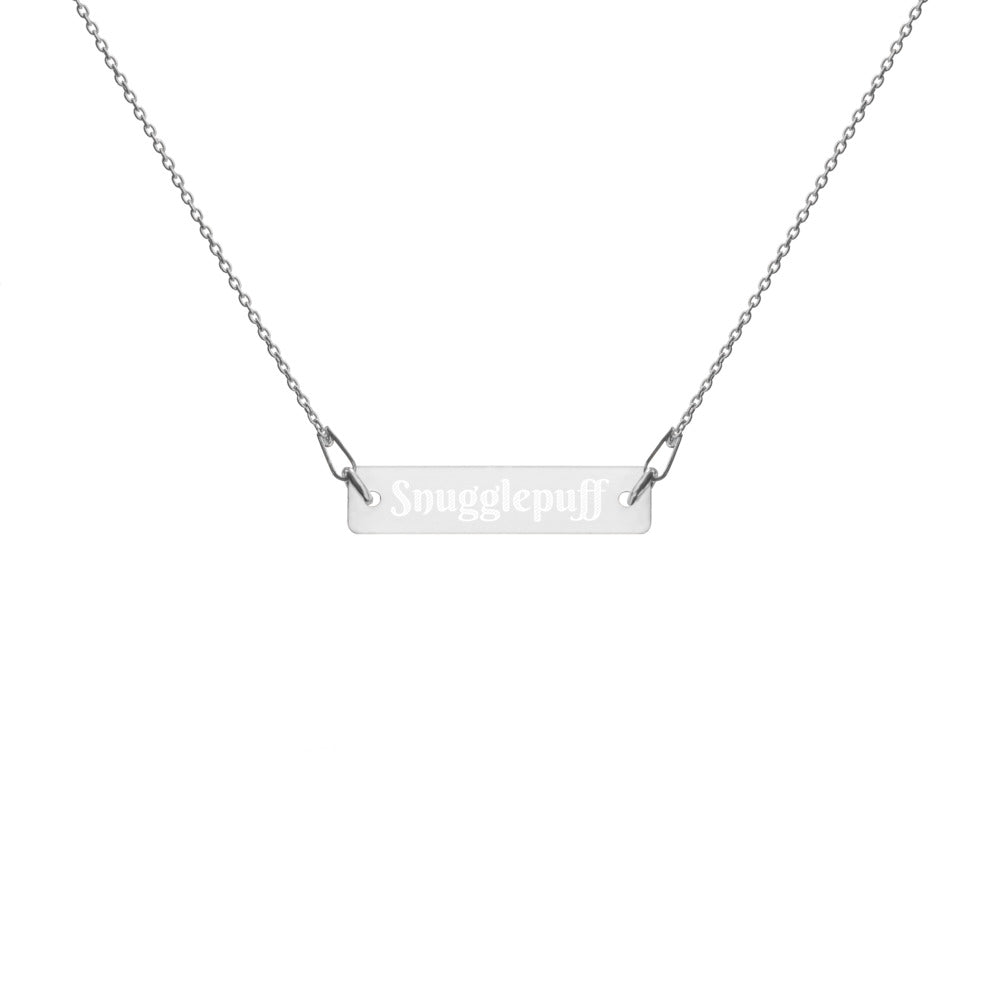 Snugglepuff Engraved Silver Bar Chain Necklace