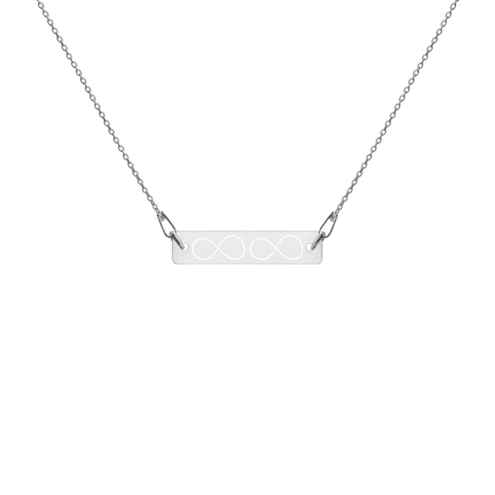 Two Infinity and Beyond Engraved Silver Bar Chain Necklace