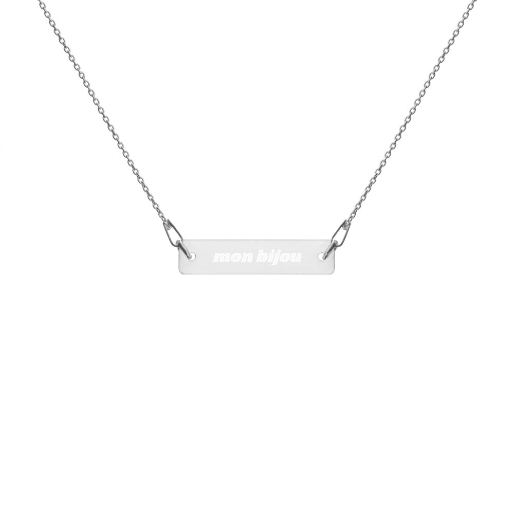 Mon Bijou "My Jewel" French Engraved Silver Bar Chain Necklace