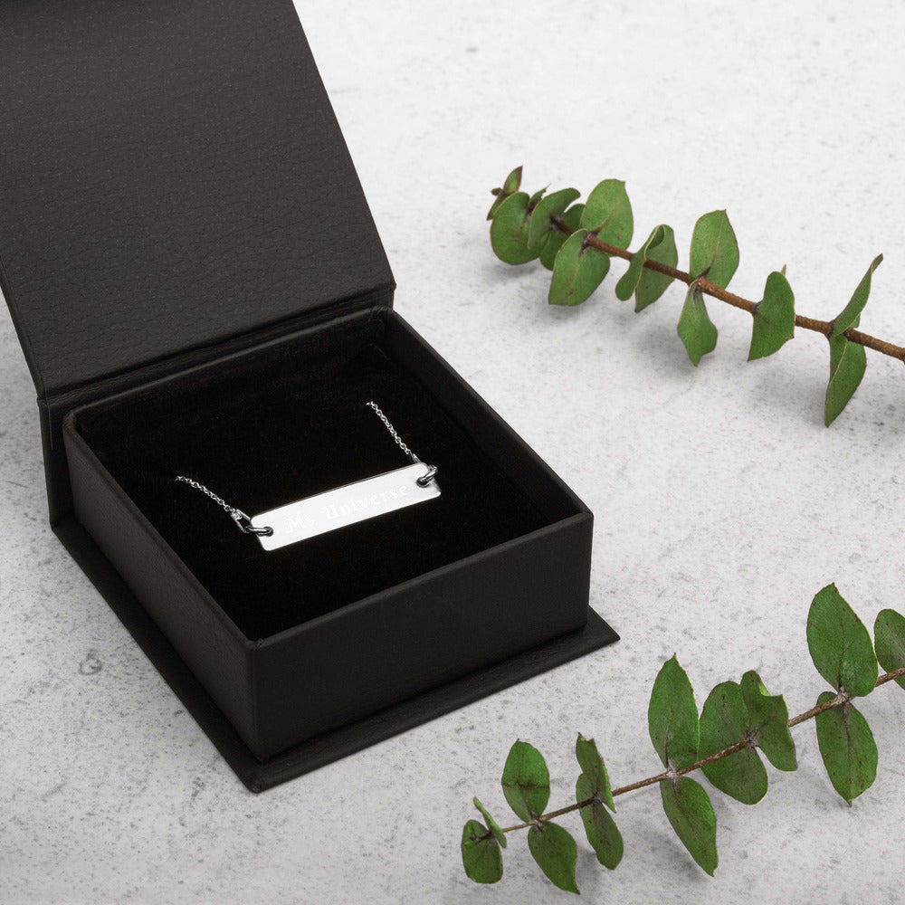 Ms Universe Engraved Silver Bar Chain Necklace