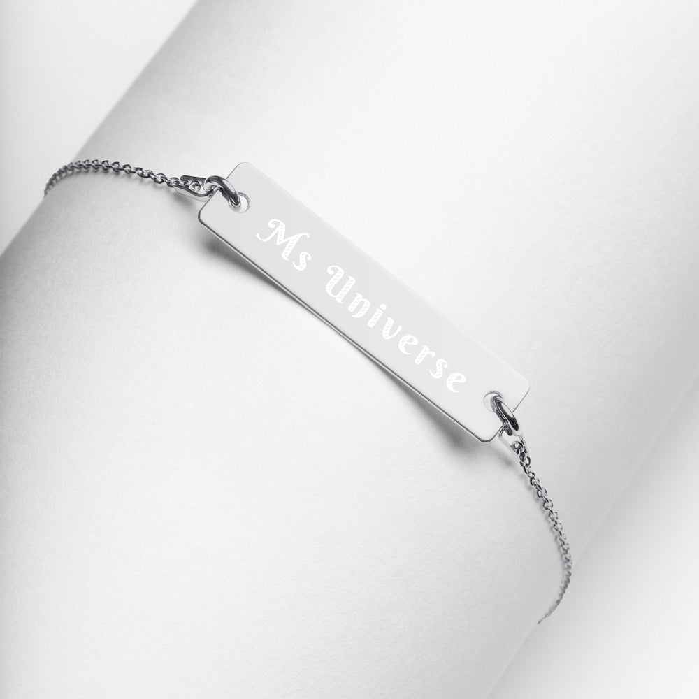 Ms Universe Engraved Silver Bar Chain Necklace