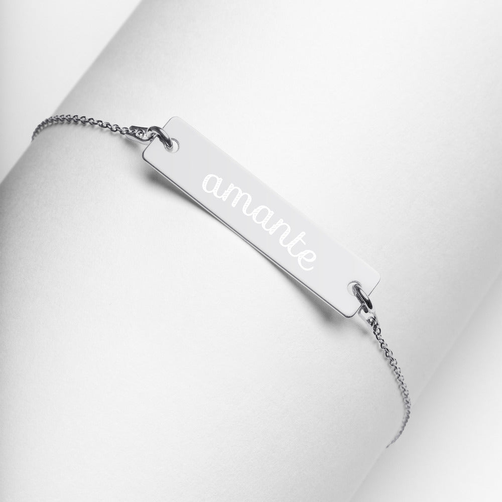 Amante Secret Love Engraved Silver Bar Chain Necklace