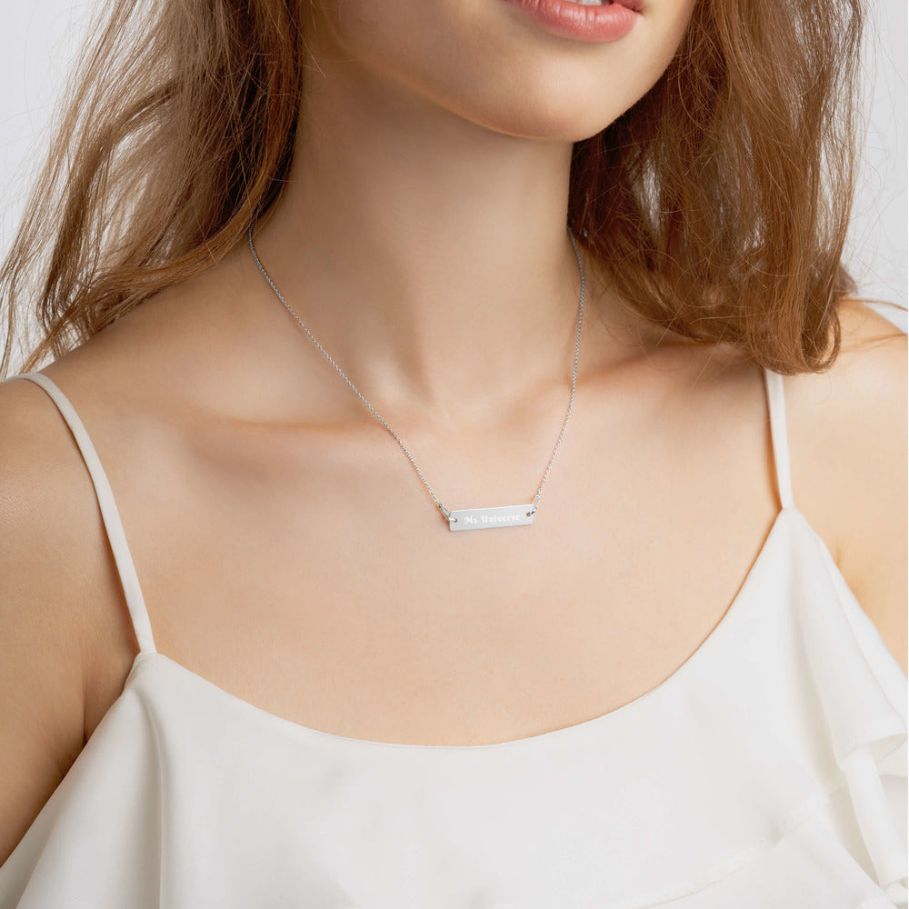 Ms Universe Engraved Silver Bar Chain Necklace
