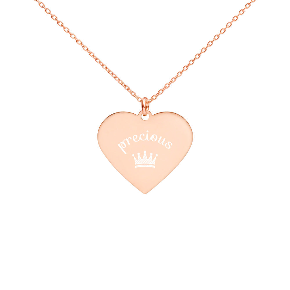 Precious Crown Engraved Silver Heart Necklace