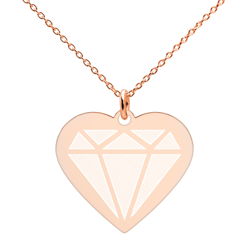 Diamond Engraved Silver Heart Necklace