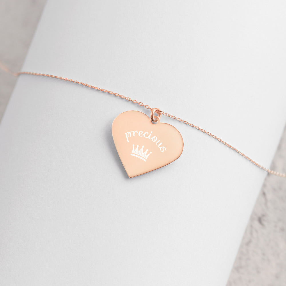 Precious Crown Engraved Silver Heart Necklace