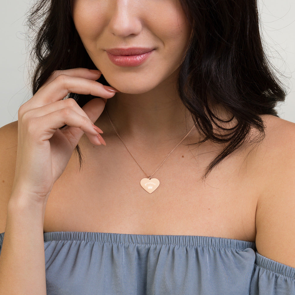 Precious Crown Engraved Silver Heart Necklace