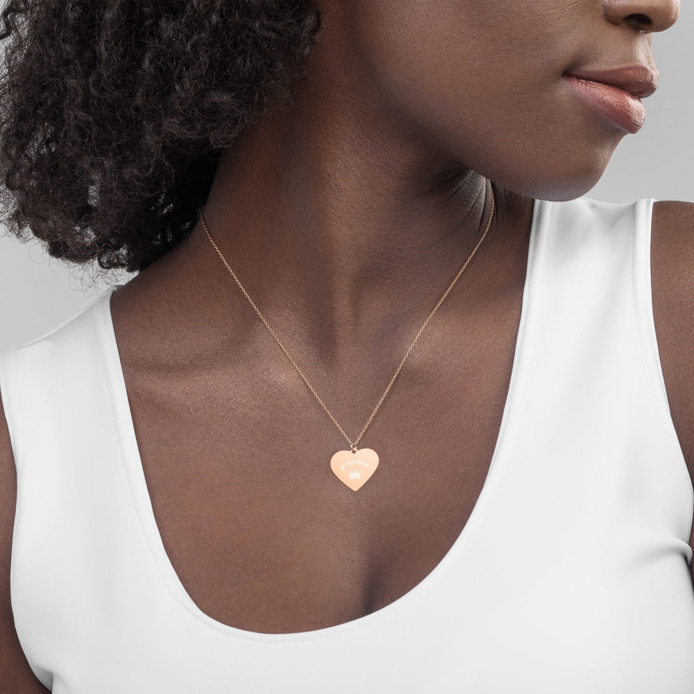 Precious Crown Engraved Silver Heart Necklace