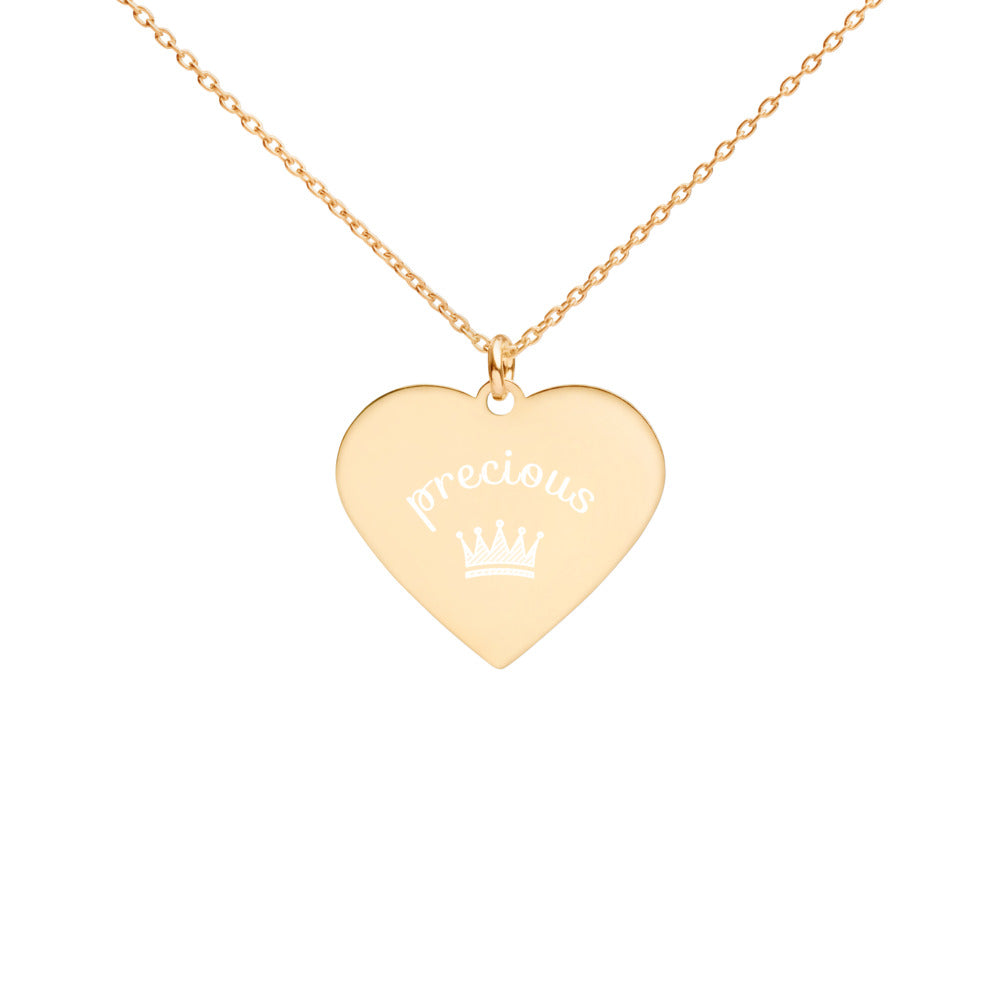Precious Crown Engraved Silver Heart Necklace