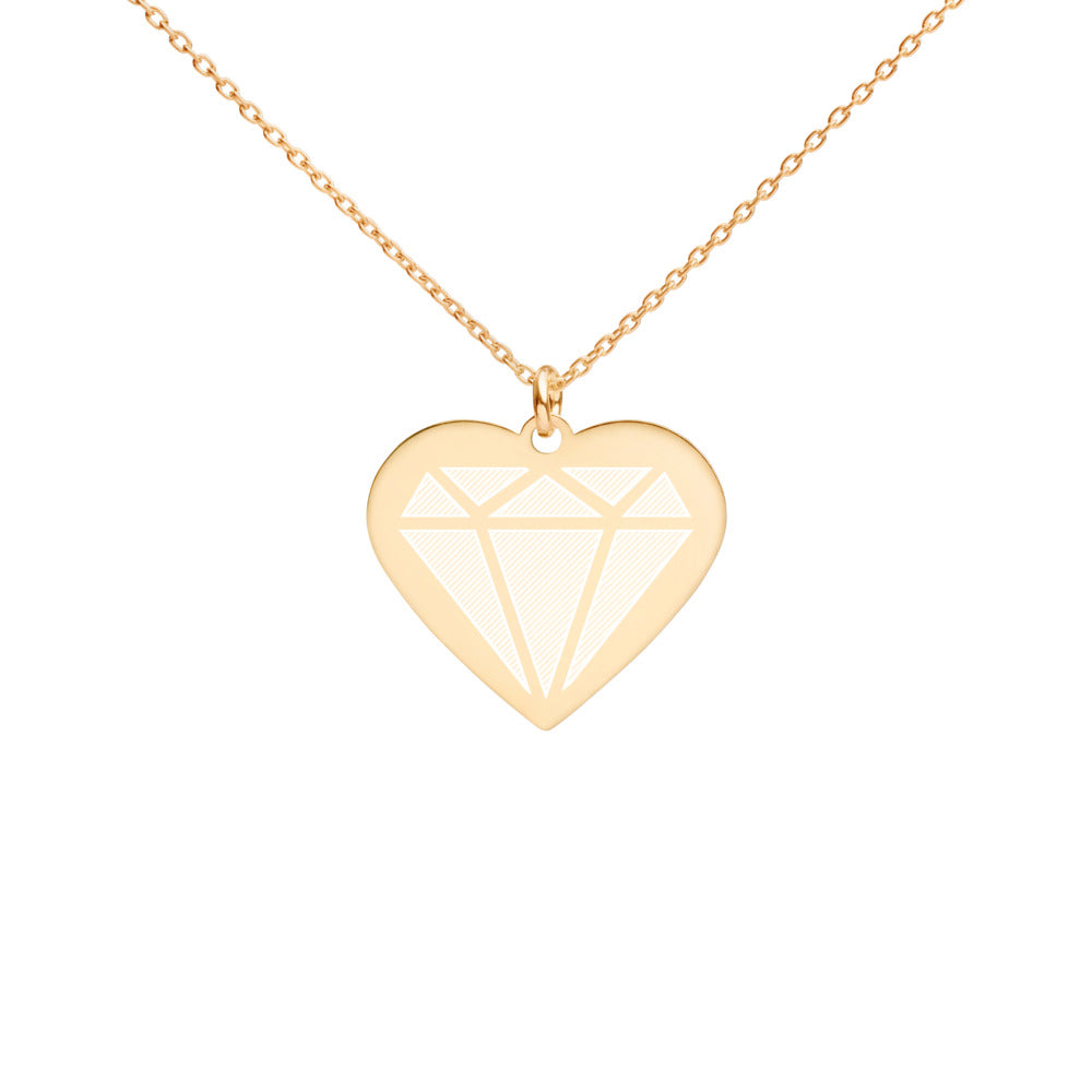 Diamond Engraved Silver Heart Necklace