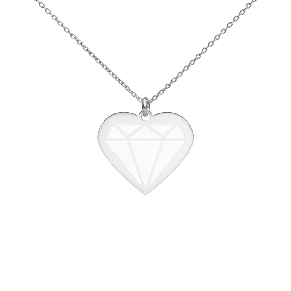 Diamond Engraved Silver Heart Necklace