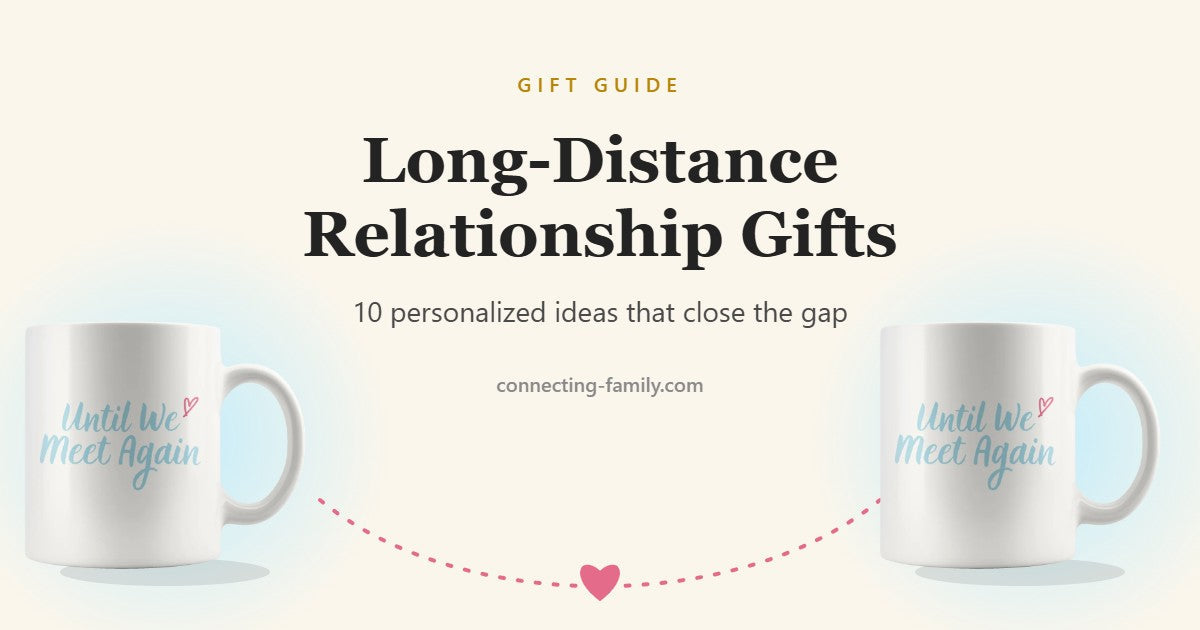 Two matching Until We Meet Again mugs on opposite sides, joined by a dotted line and a heart