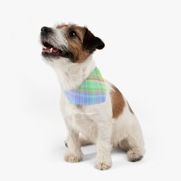 Bright Plaid Pet Bandana Collar & T-Shirt Set