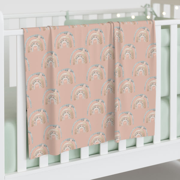 Pink Vintage Rainbow Flowers Baby Swaddle Blanket
