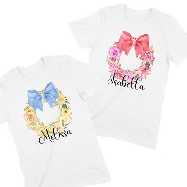 Watercolor Floral Wreath with Bow Personalized T-Shirt Main image