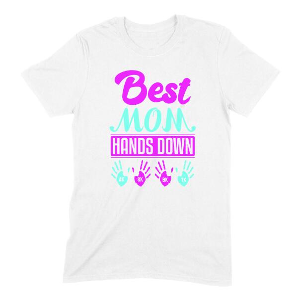 Best Mom Hands Down Cute Initial Handprint Personalized T-Shirt Secondary image