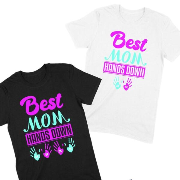 Best Mom Hands Down Cute Initial Handprint Personalized T-Shirt Main image