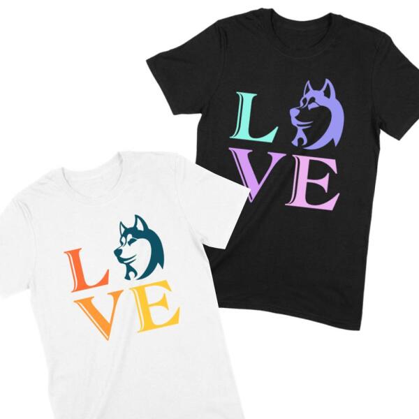 LOVE My Husky Puppy Dog Personalized Color T-Shirt